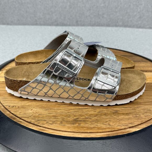 Birkenstock Gator Gleam Sandals Women's 8 (39) Narrow Silver Birko Flor NWT - Picture 1 of 6